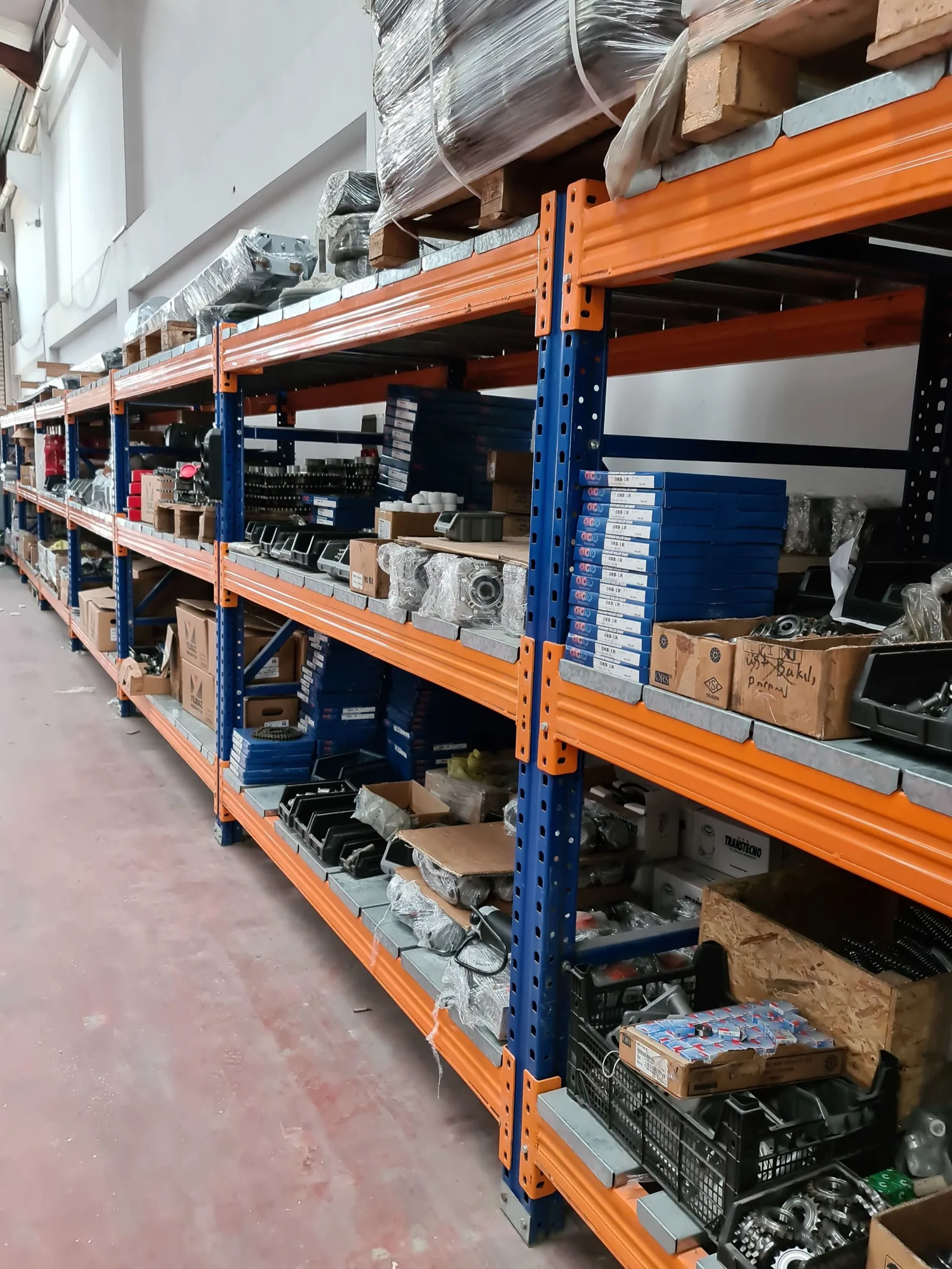 Components and boxed parts on commercial shelving