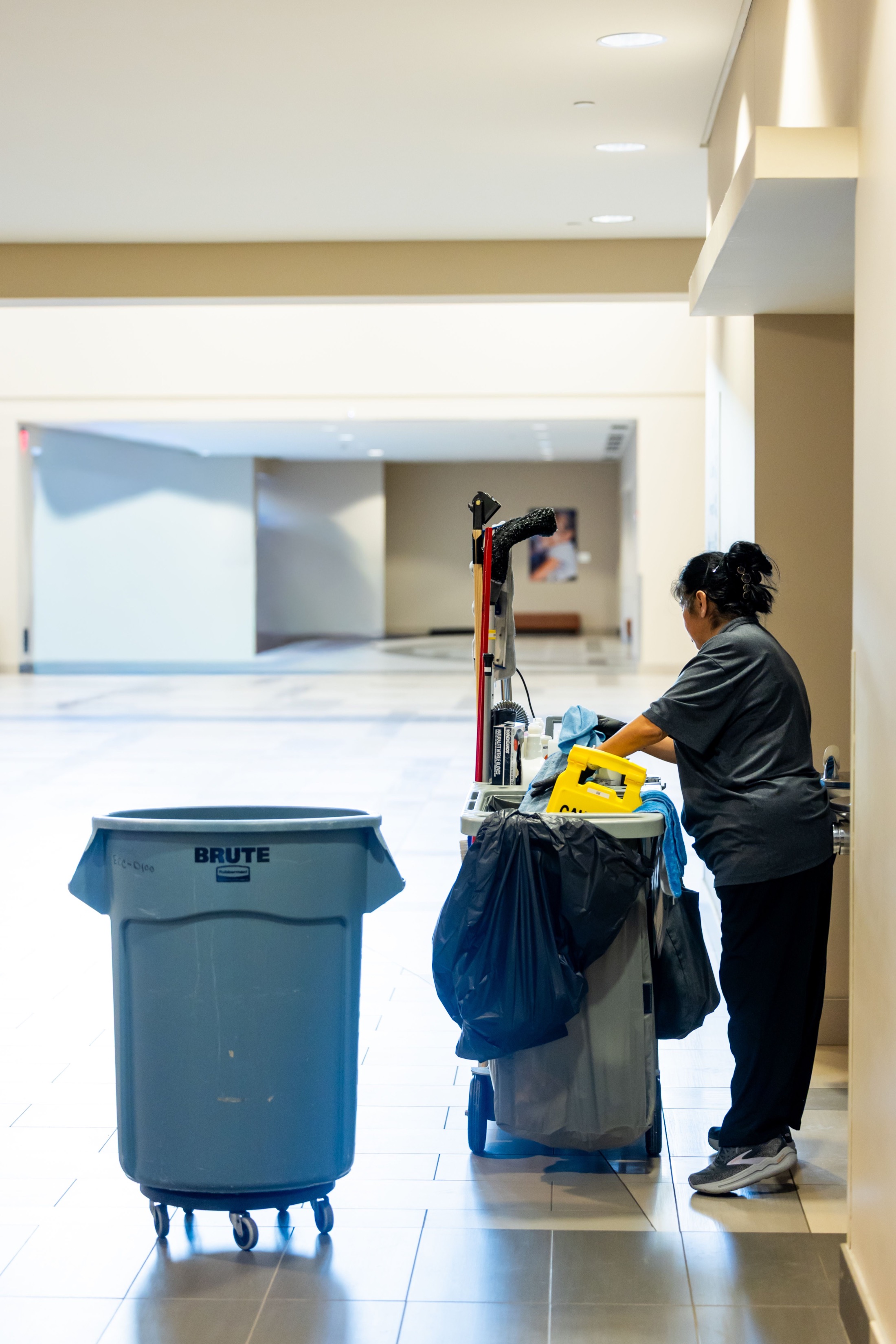 Janitorial work in a commercial corridor
