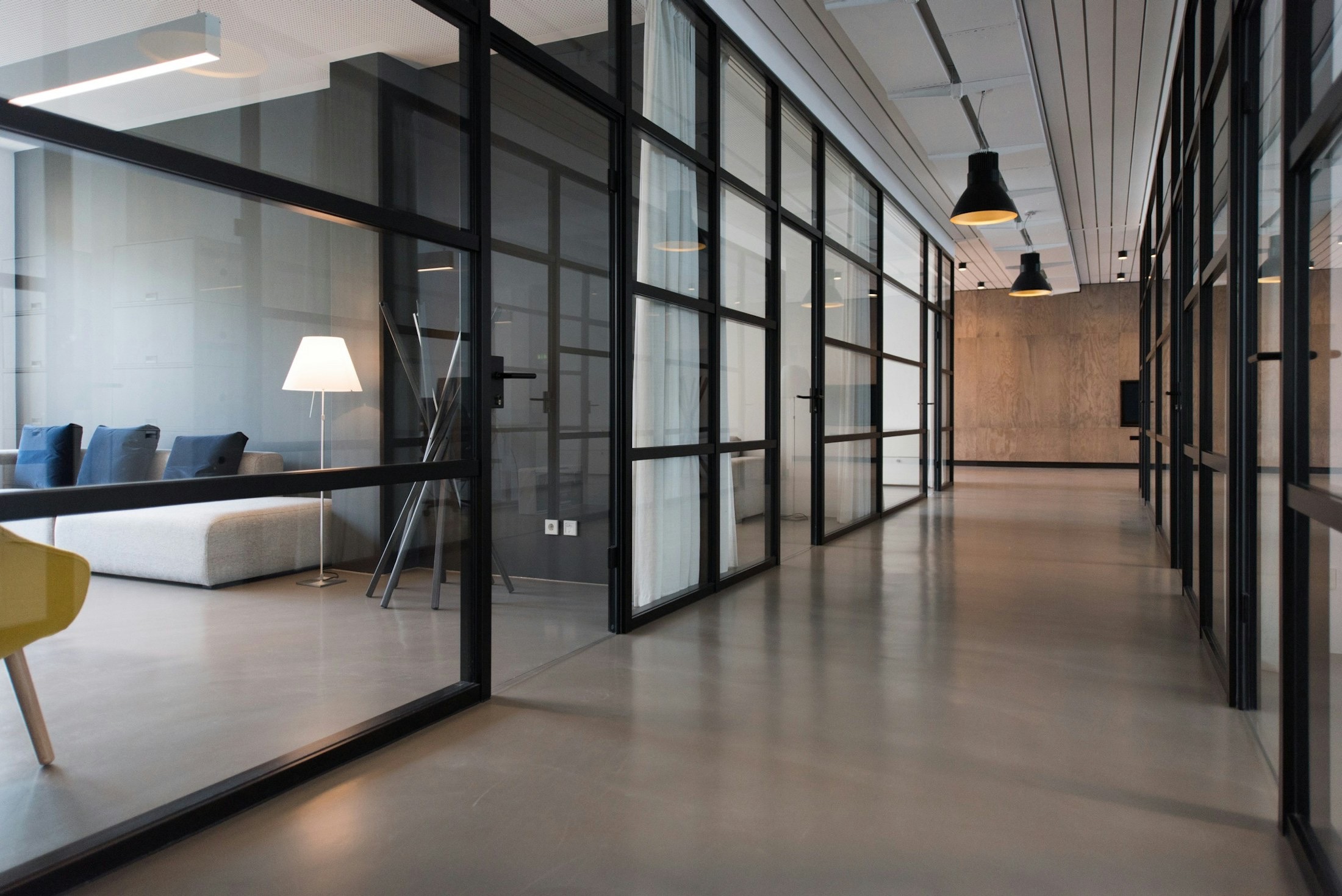 Hard floors in a commercial office corridor